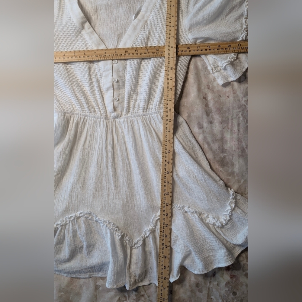 Here Comes The Sun White Ruffle Mini Dress Sz Small - Picture 10 of 12